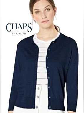 XL Ralph Lauren CHAPS Navy 100% Cotton Cardi, New With Tags